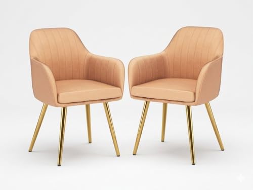 Image of Accent Chairs for Living Room | Modern Armchair in Velvet Fabric with Golden Legs | Pack of 1 Chair for Home, Office, Restaurent, Cafe (Light Brown)