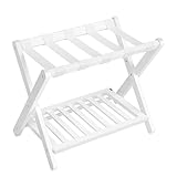 SONGMICS Solid Wood Luggage Rack, No Assembly Required, Foldable Suitcase Stand, Luggage Holder, with Storage Shelf, for Guest Room, Hotel, Bedroom, Cloud White URLR020W02