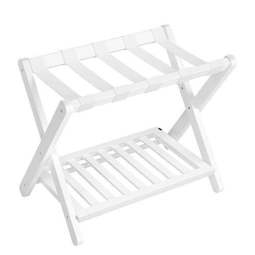 SONGMICS Solid Wood Luggage Rack with Storage Shelf