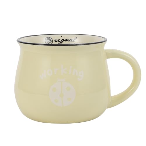 Image of EXAOMBLE 2pcs Ceramic Coffee Mugs for Hot Drinks, Easy to Clean and Stain Resistant, Stylish Yellow Breakfast Cups Suitable for Milk Teas and Fruit Teas