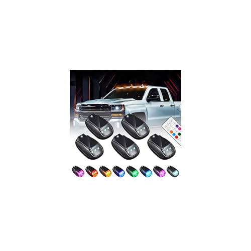 Solar Car Roof Neon RGB Strobe Light Cab Signal Marker Lamp Wireless LED Warning Lights Safety Accessories for Cars Trucks Pickup SUV Jeeps Rvs with Vibration Sensor No Drill Waterproof (5PCS)
