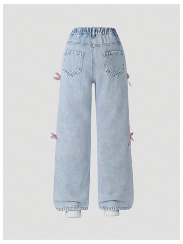 MakeMeChic Girl's Bowknot Jeans Elastic Waist Wide Leg Cute Y2k Denim Pants3