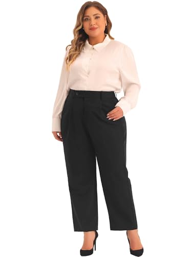 Agnes Orinda Plus Size Pants for Women Elastic High Waisted Long Straight Business Casual Work Pants Trousers with Pockets3