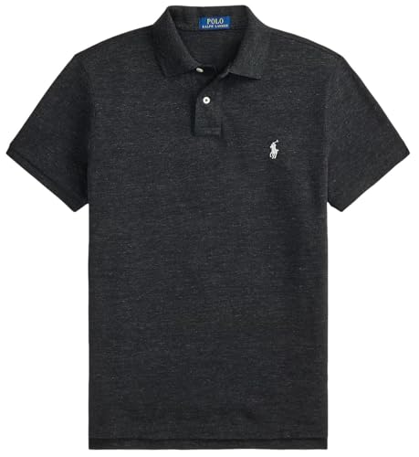 Image of POLO RALPH LAUREN Men Custom Fit Mesh Pony Logo Shirt (M, BlackMarblHtr)