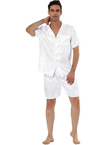Lars Amadeus Men's Satin Pajama Set Summer Short Sleeve Night Wear Sleepwears Sleep Lounge Sets