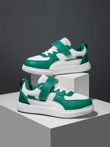 Boys and Girls Board Shoes Adjustable Hook and Loop Classic Low Top Kids Sneakers Green White3