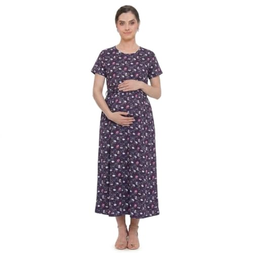 Image of Zero Clothing Feeding Dress for New Moms Casual Loungewear Ankle Length | Cotton Maternity Nighty | Zipless Feeding Dresses for Women | Pregnancy & Nursing Wear