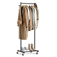 MISSLO Small Clothes Racks for Hanging Clothes Clothing Rack with Wheels 60\" Metal Garment Rack with Shelves Portable Rolling Wardrobe Rack for Small Space, Black