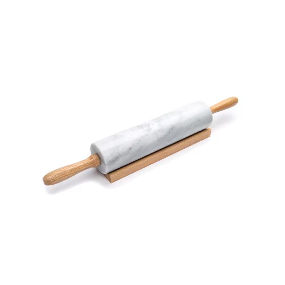 For Fox Run Polished Marble Rolling Pin with Wooden Cradle, 10-Inch Barrel, White