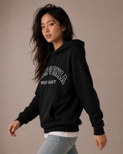Image of Women's Fleece Hoodie Sweatshirt | California West Coast Graphic Print | Long Sleeve Hooded Pullover with Kangaroo Pocket | Casual Winter Oversized Hoodie