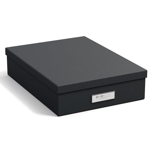 Bigso Box of Sweden OSKAR Pudełko na dokumenty A4, broszury itd. – półka na biurko z pokrywką i uchwytem – pudełko do przechowywania z płyty pilśniowej i papieru – ciemnoszare