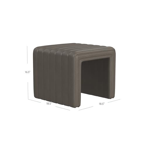 Image of HomePop 19 inch Modern Channel Tufted Ottoman - Pewter Gray Faux Leather