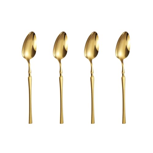 Image of Set of 4 Silverware Dessert Spoons | 4-Piece Korean Vintage Style Flatware Ice Cream Spoon Set | Dishwasher-Safe Stainless Steel Cutlery for Home, Restaurant & Gift Giving (Aurum Gold)