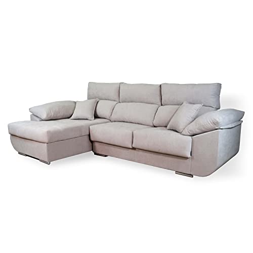 SHIITO - Sofá de 3 Plazas con Chaise Longue a la Izquierda - 295 x 105/170 cm x 95 cm - Modelo Maseratti - Asientos y Cabezales Reclinables - En Crudo