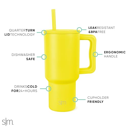 Image of Simple Modern 30 oz Trek Tumbler with Handle and Straw Lid | Cup Holder Friendly Insulated Stainless Steel Travel Mug | Canary (Pack of 12)