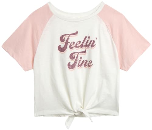 Image of Jessica Simpson Girls' T-Shirt - Short Sleeve Knot Hem Raglan Graphic Tee - Fashion Shirt for Girls (7-16)