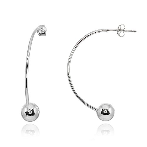 Sterling Silver Polished Curved 6mm Bead Dainty Fashion Earrings