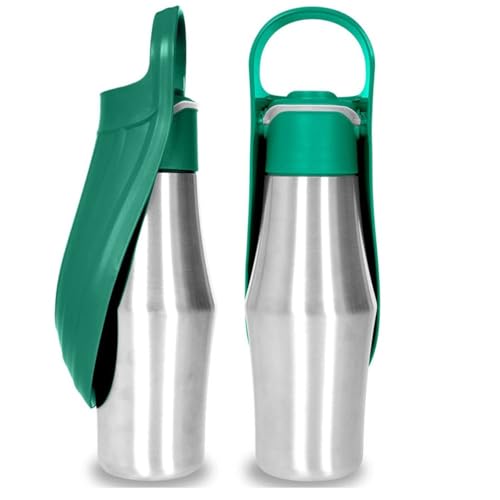 ステンレススチール製の犬用飲用噴水、ペット用ウォーターボトル、散歩用の犬用飲用噴水、ポータブル、手持ち式、750mの範囲、トラフ付き、こぼれない、持ち運びやすい、ペット用ウォーターボトル、小型犬用飲用噴水 (ダークブルー,750ML)