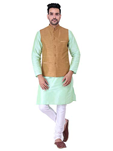 Image of Sadree Silk Men's Kurta Pajama Waistcoat or Nehru Jacket Set