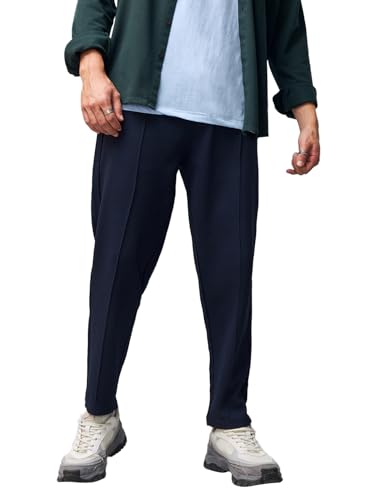 Image of Bewakoof Men's Solid Regular Fit Cotton Blend Track Pants