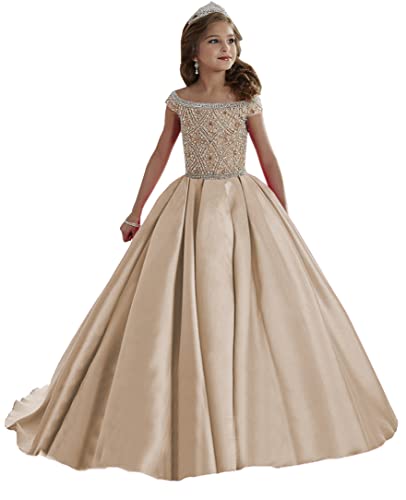 Girls Off Shoulder Pageant Dress Long Princess Graduation Party Ball Gowns with Pockets PA0294