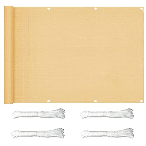 Biombo de jardín de 3 x 18 pies, color crema, con ojales y lazos, fácil de limpiar, ideal para patio, terraza, piscina