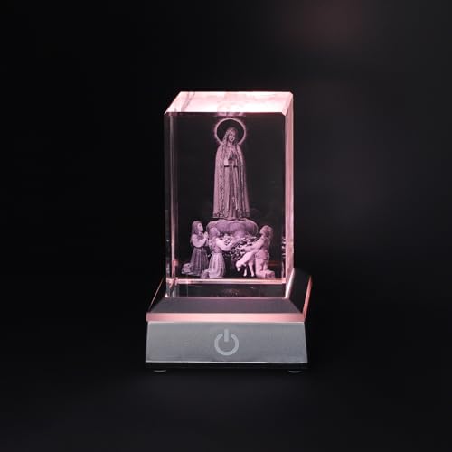 KOMI Our Lady of Fatima Crystal Inner Carved Statue with LED Light Base Collection Decorative Religious Sculpture Figurine Catholic Religious Gifts
