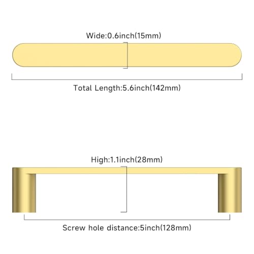 Image of Asidrama 5 Pack 5 Inch(128mm) Brushed Gold Cabinet Pulls Heavy-Duty Solid Kitchen Cabinet Handles Gold Dresser Drawer Hardware for Bathrooms Cabinets
