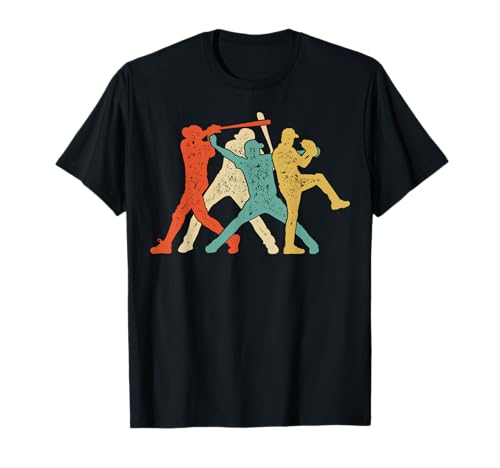 Baseball Retro Vintage Catcher Pitcher Batter Boys Men Sport T-Shirt