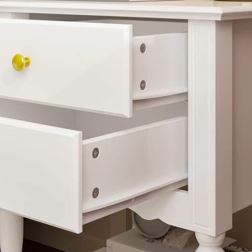 WOODTIME White Accent Nightstand with 2 Drawers, Bottom Shelf & Carve Pattern, Modern Wooden Night Stand Bedside Table, Versatile End Sofa Bed Side Table for Bedroom Living Room - Image 7