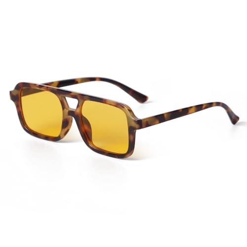 ADE WU Trendy Square Aviator Sunglasses for Women Vintage 70s Plastic Flat Aviator Style Sun Glasses