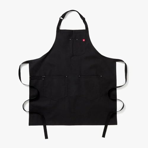 hedley & bennett Essential Apron - Adjustable Bib Chef Apron with 3 Pockets & Towel Loop - 8oz Cotton Canvas - Caviar