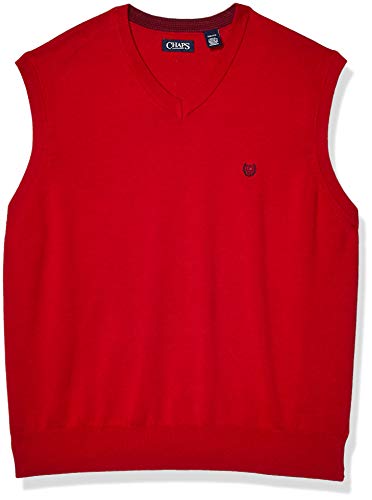 Chaps Men's Big and Tall Cotton V-Neck Sweater Vest, Park Avenue Red, 3XB