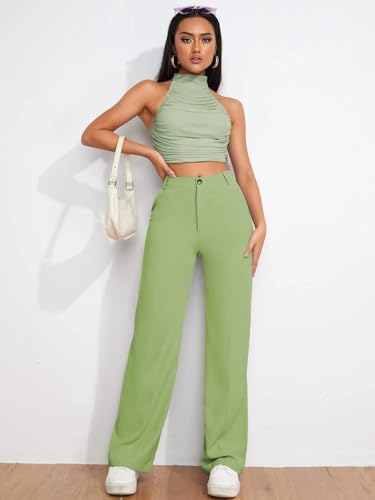 Image of Toochki Trousers for Woman Pants Women's Formal Office Korean | Black Track Pant | Straight | Cotton Spandex Stretchable Trouser | High-Waisted Bottom Wear