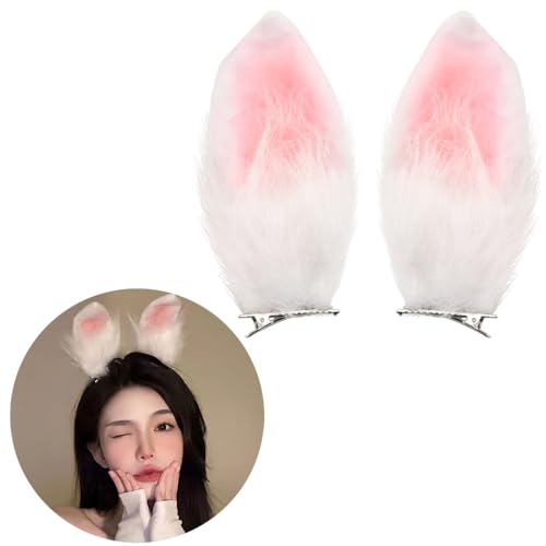 Pinzas de Orejas de Conejo Peludas Rosas y Blancas miniatura 1