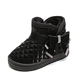 [ADSNS] スノーブーツ キッズ スノーシューズ ショートブーツ ジュニア スリッポん リボン ブラック ラインストーン 無地 シューズ 靴 防寒ブーツ 15.5cm 冬靴 雪遊び 防寒 裏起毛 あったか 入学式 卒業式 おしゃれ お歳暮 ウィンターブーツ