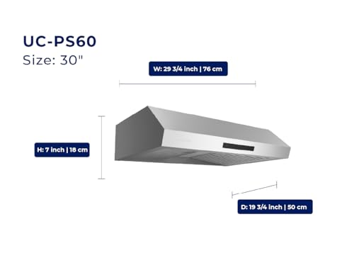 Image of Hauslane Range Hood 30 inch Under Cabinet,3-Way Venting Kitchen Range Hood | Heavy Duty Hood Range, Quiet Vent Hood | Dishwasher Safe Baffle Filters, Stainless Steel Range Hoods PS60