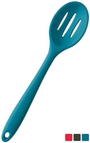 StarPack Basics Silicone Slotted Serving Spoon High Heat Resistant to 480°F Hygienic One Piece Design Kitchen Utensil for Draining Serving Teal Blue