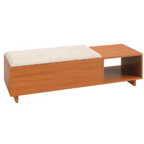 Calçadeira com Baú para Quarto Casal Veludo Malaga Madeirado/Off White