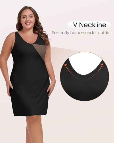 Image of Women's Plus Size Full Slip for Under Dresses V Neck Cami Dress Long Nightgown Black 20 Plus