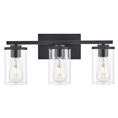 Black Friday - 80% OFF Bathroom Vanity Light Fixtures, 3-Light Vanity Wall Sconces with Clear Shade in Matte Black for Bathroom Lighting (Black, 3-Light)