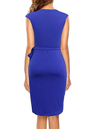 Image of Berydress Women's Vintage V-Neck Sheath Casual Party Work Faux Black Wrap Dress