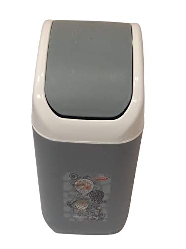 Truvic Plastic Swing Lid Mini Waste Dustbin for Home, Office, Factory (2.4 L, Grey)