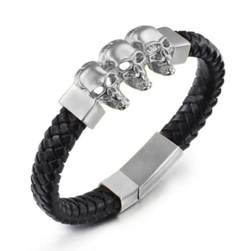 Bracelet homme cuir tête de mort accessoire idéal pour concert et look biker