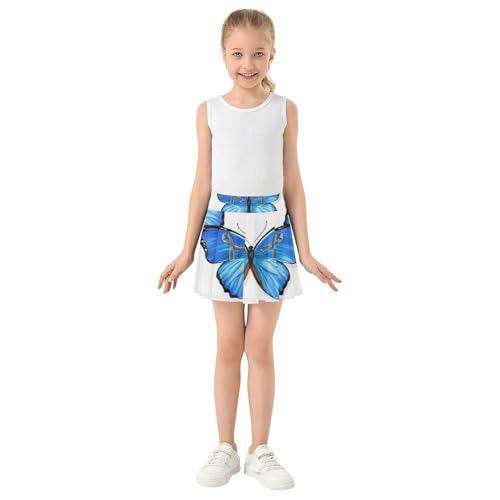 Joisal Preppy Girls' Shorts Athletic Skorts Skirts with Shorts School Blue Butterflies White 4t3