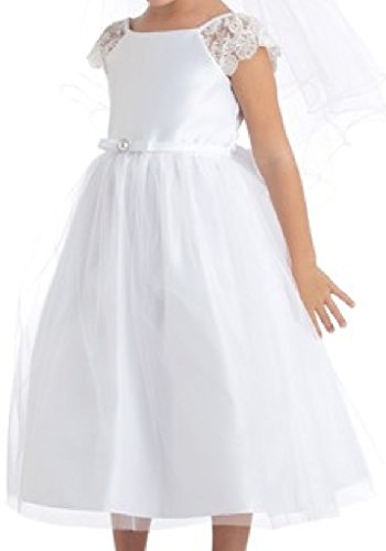 Lace Sleeve Pearl Brooch Easter Princess Flowers Girls Dresses