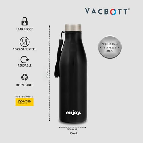 Image of Clay Craft VACBOTT Bingo Single Walled Non Insulated Water Bottle-1200ML, 5-Piece(Black) Leak Proof | Easy Grip |Easy To Carry| Gym Bottle | Home | Kitchen | Hiking | Treking Bottle | Travel Bottle