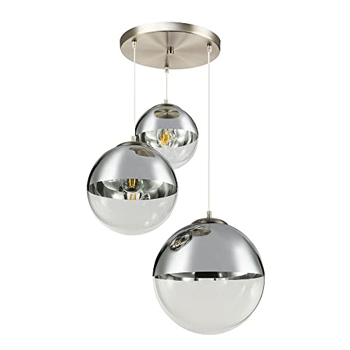 Hänge Leuchte Kugeln transparent Glas Nickel matt Chrom Wohn Zimmer Beleuchtung Lampe Globo 15851-3