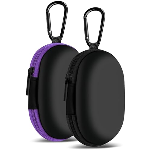 Image of 2Pack Oval Earbud Case Portable EVA Carrying Case Storage Bag Cell Phone Accessories Organizer with Carabiner for Earphone, Earbud, Earpieces, SD Memory Card, Camera Chips, Black /Purple