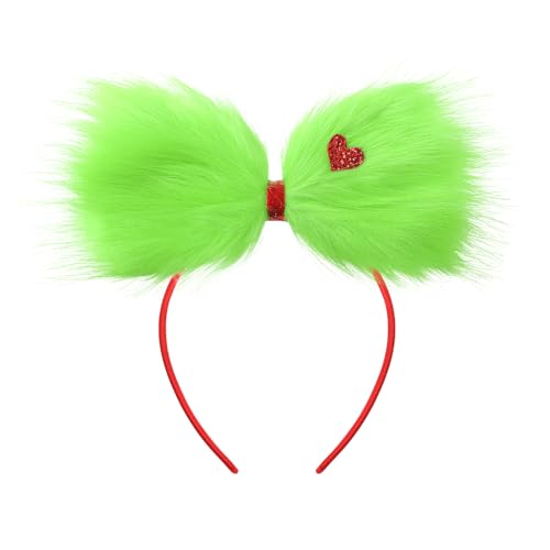 YanJie Christmas Green Furry Hair Bows Headbands for Girls Big Bow Christmas Grinch Accessories for Women Stocking Stuffers Xmas Gifts image 3